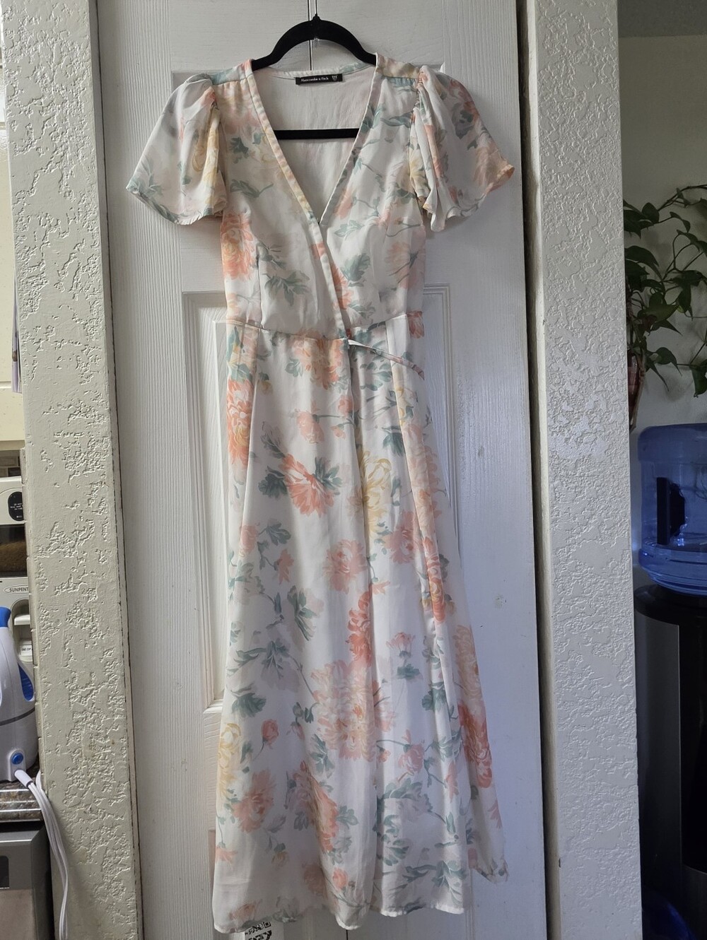 Abercrombie & Fitch Floral Wrap Maxi Dress in Peach, Yellow, and Green